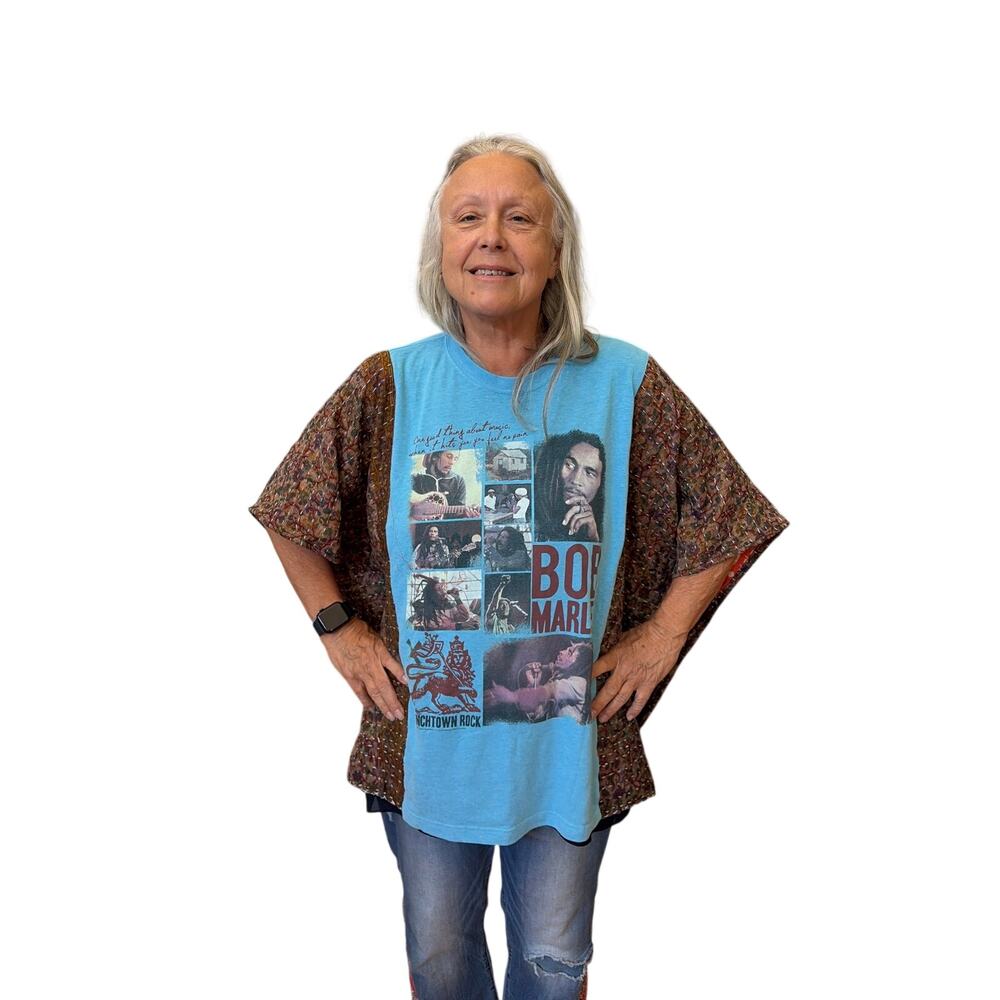 Bob Marley Upcycled Kantha Tunic Top Shirt OS Handmade Boho